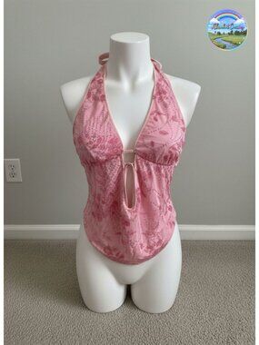 Sequin Cheetah Print Halter Top Self Tie Plunge Asymmetrical Y2K Club Crop